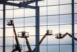 abstract cherry pickers and steel work